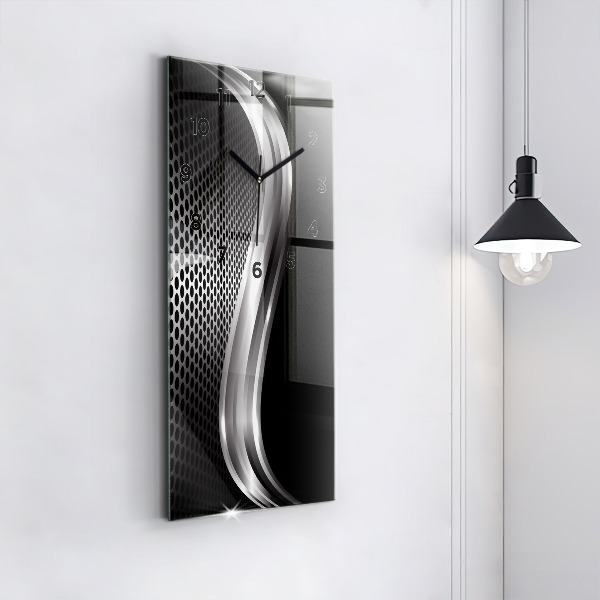 Ceas vertical de perete din sticlă Abstracția metalului negru