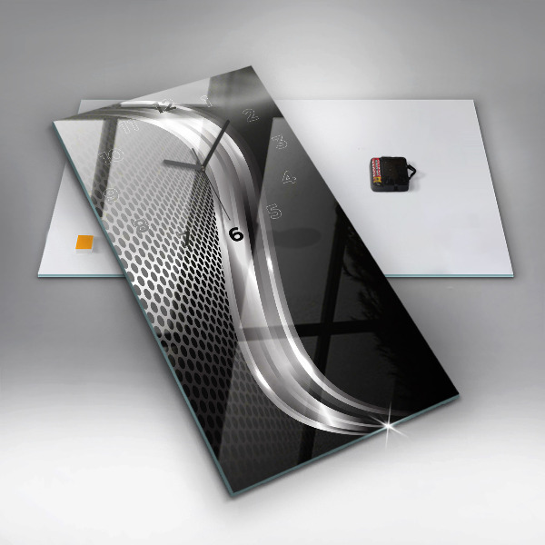 Ceas vertical de perete din sticlă Abstracția metalului negru