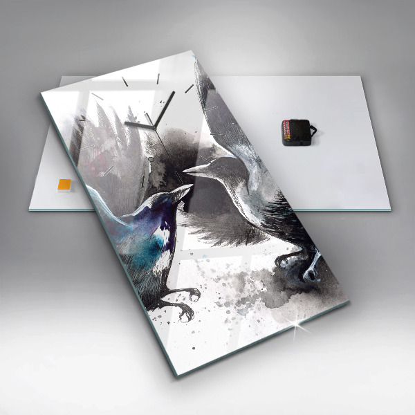 Ceas vertical de perete din sticlă Păsări pictate