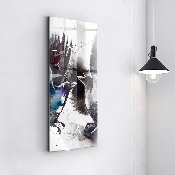 Ceas vertical de perete din sticlă Păsări pictate