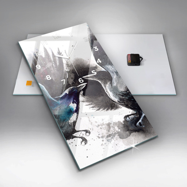 Ceas vertical de perete din sticlă Păsări pictate