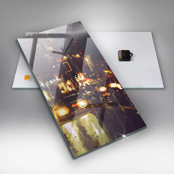 Ceas vertical de perete din sticlă Oraș pictat