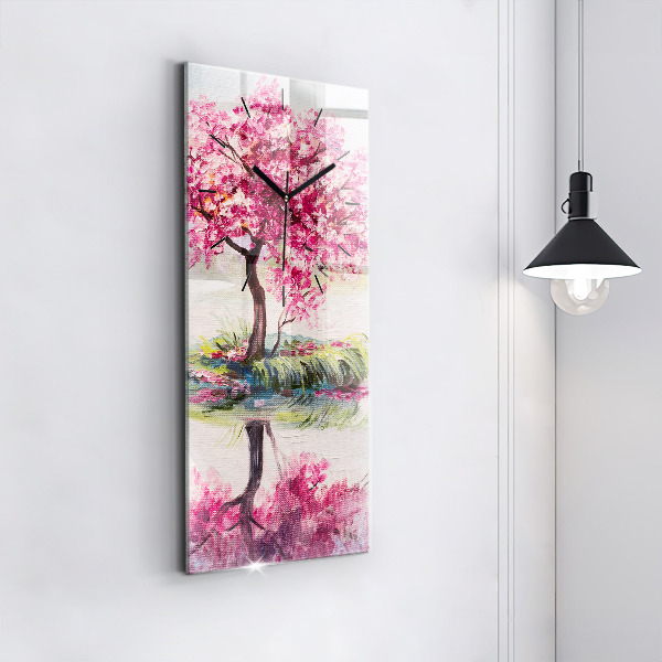 Ceas vertical de perete din sticlă Mozaic de copac