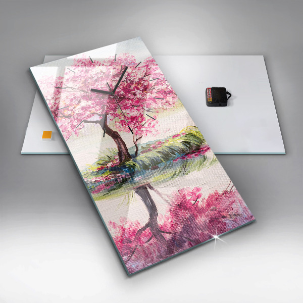 Ceas vertical de perete din sticlă Mozaic de copac