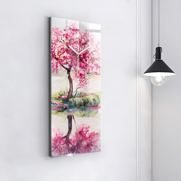 Ceas vertical de perete din sticlă Mozaic de copac