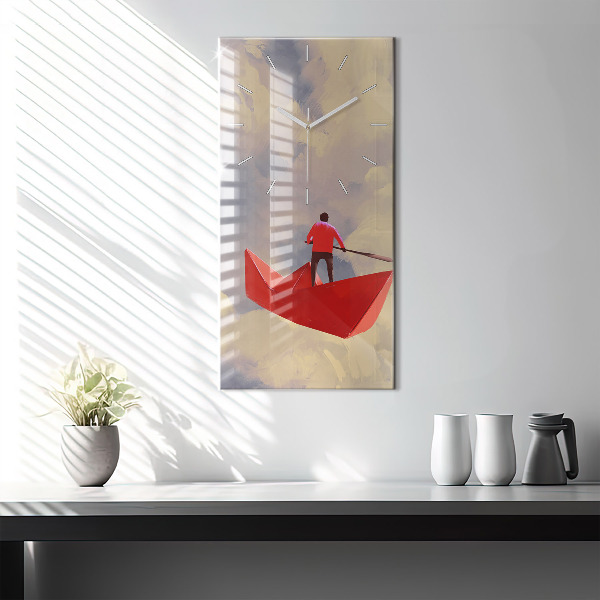 Ceas vertical de perete din sticlă Nave de hârtie