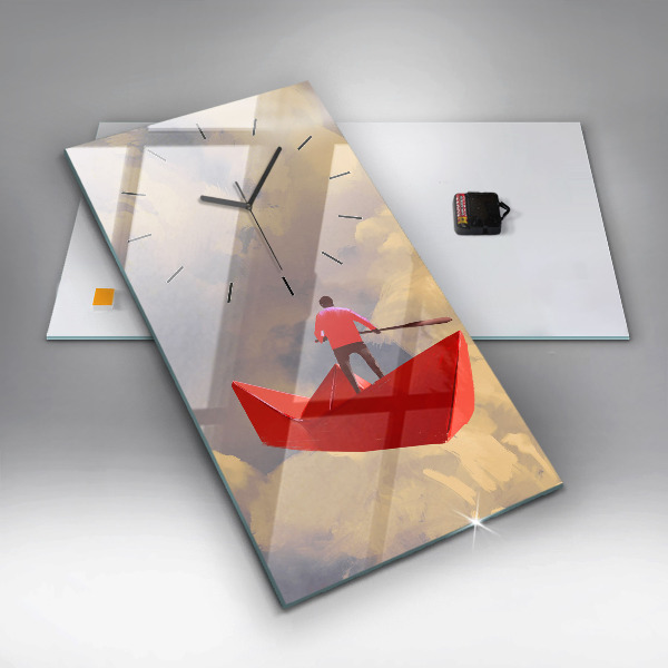 Ceas vertical de perete din sticlă Nave de hârtie