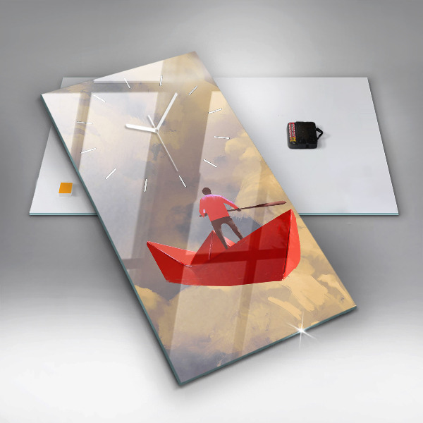 Ceas vertical de perete din sticlă Nave de hârtie