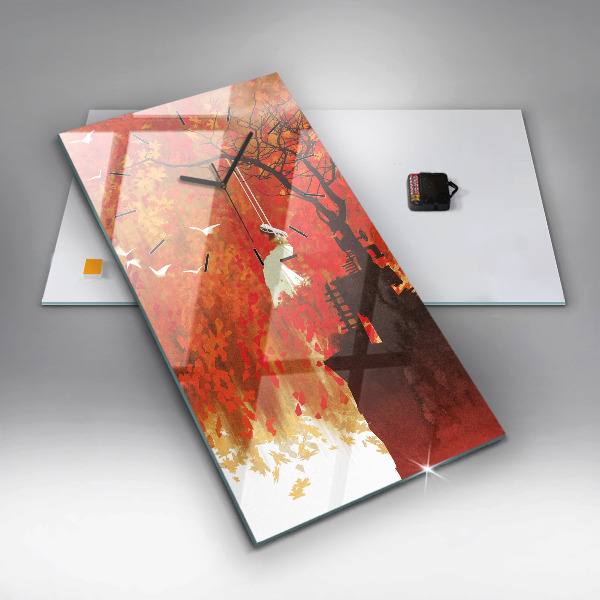 Ceas vertical de perete din sticlă Mireasa toamna