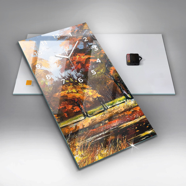 Ceas vertical de perete din sticlă Peisaj de toamnă cu un râu