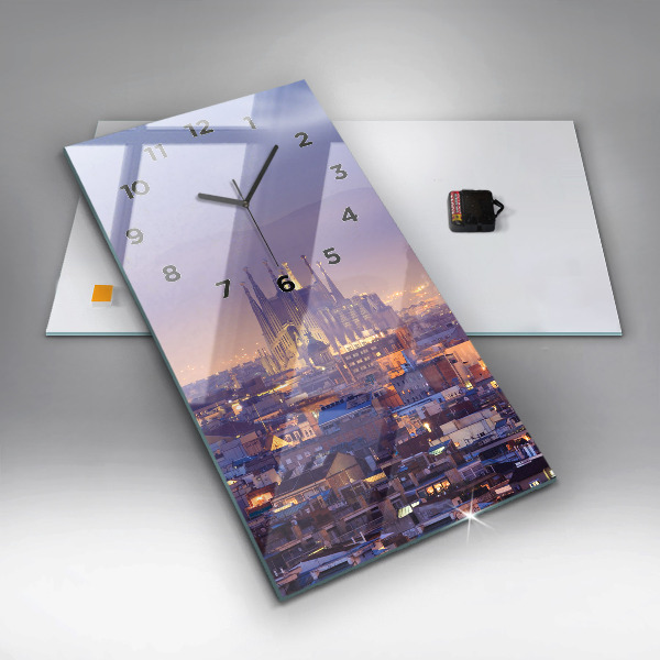 Ceas vertical de perete din sticlă Vedere spre Barcelona