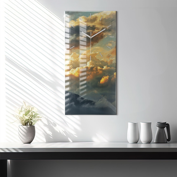 Ceas vertical de perete din sticlă Zborul cu balonul în nori