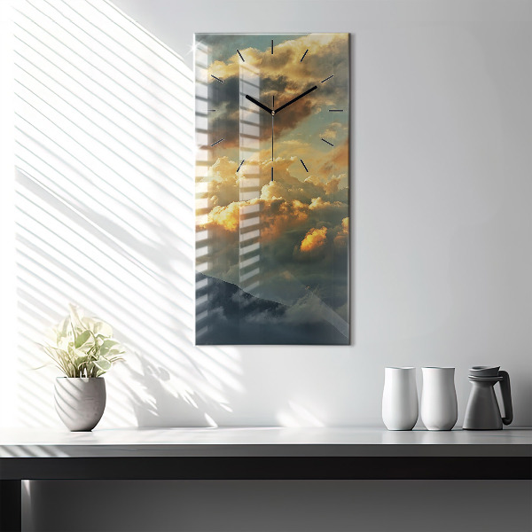 Ceas vertical de perete din sticlă Zborul cu balonul în nori