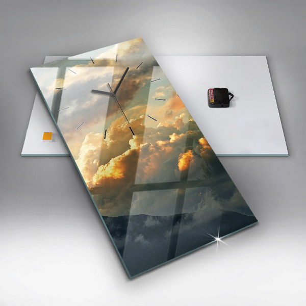 Ceas vertical de perete din sticlă Zborul cu balonul în nori