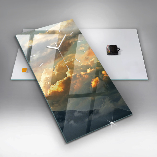 Ceas vertical de perete din sticlă Zborul cu balonul în nori