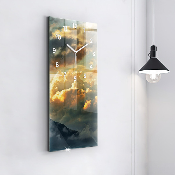 Ceas vertical de perete din sticlă Zborul cu balonul în nori
