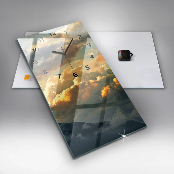 Ceas vertical de perete din sticlă Zborul cu balonul în nori