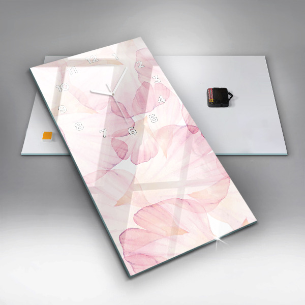 Ceas vertical de perete din sticlă Petale de acuarelă