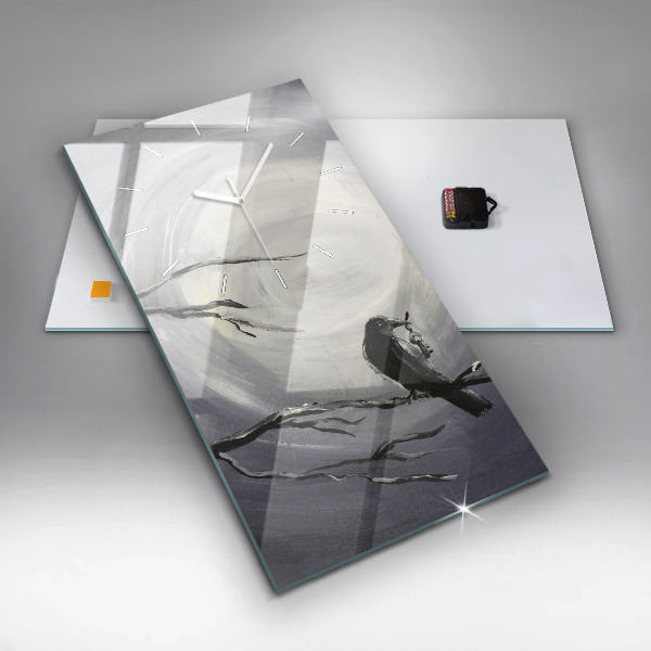 Ceas vertical de perete din sticlă Corb în lumina lunii