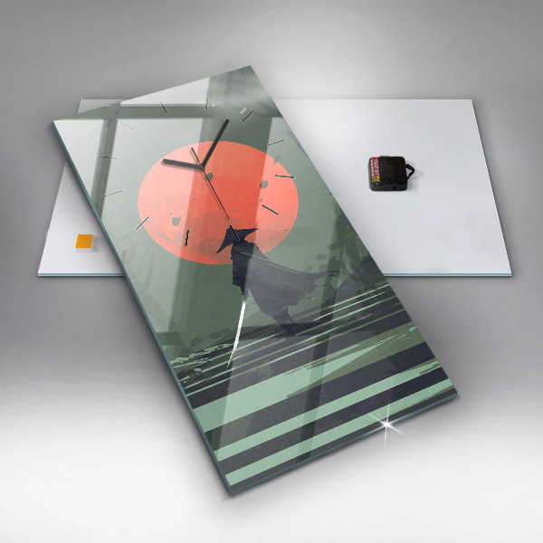 Ceas vertical de perete din sticlă Samurai în pădure