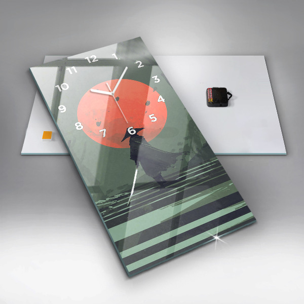 Ceas vertical de perete din sticlă Samurai în pădure