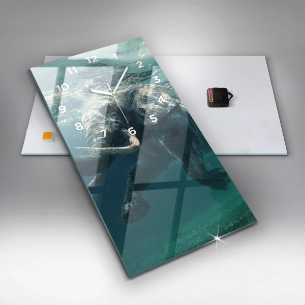 Ceas vertical de perete din sticlă Elefantul înotând în ocean