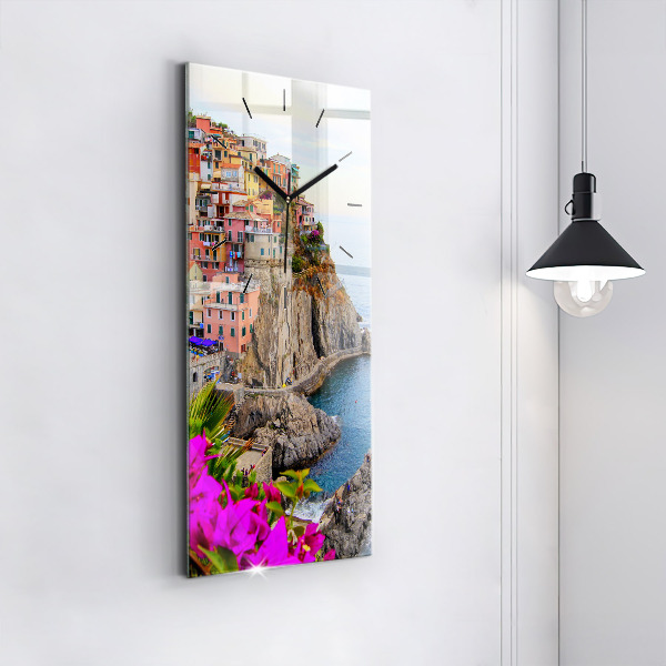 Ceas vertical de perete din sticlă Coasta Cinque Terre
