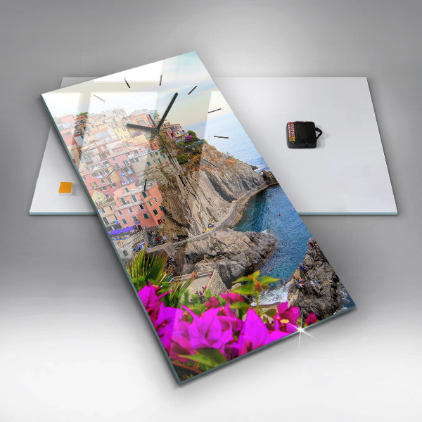 Ceas vertical de perete din sticlă Coasta Cinque Terre