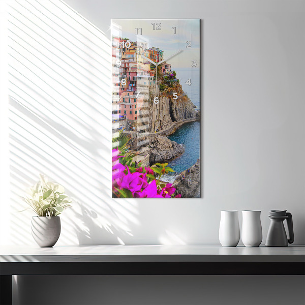 Ceas vertical de perete din sticlă Coasta Cinque Terre