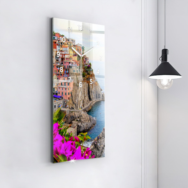 Ceas vertical de perete din sticlă Coasta Cinque Terre