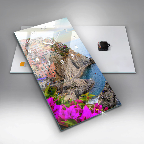 Ceas vertical de perete din sticlă Coasta Cinque Terre