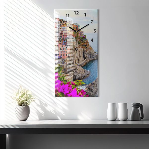 Ceas vertical de perete din sticlă Coasta Cinque Terre