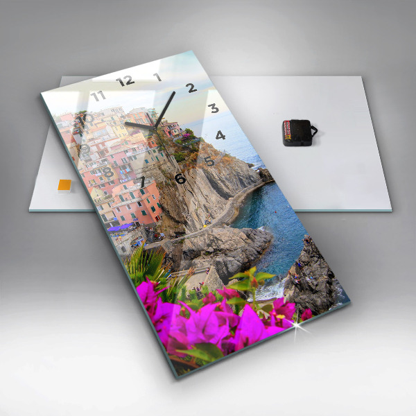 Ceas vertical de perete din sticlă Coasta Cinque Terre