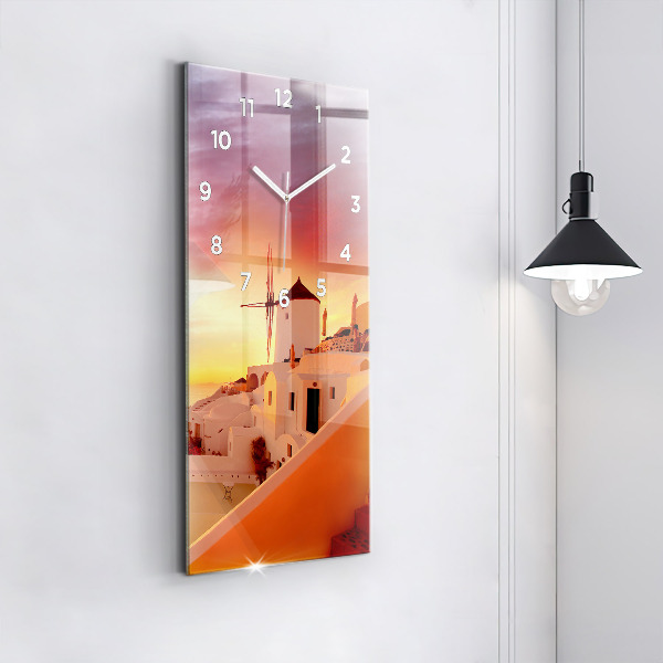 Ceas vertical de perete din sticlă Veche moară de vânt din Santorini