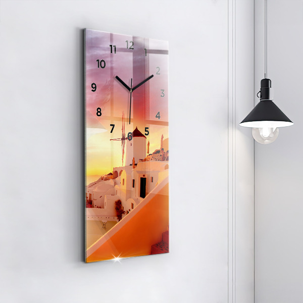 Ceas vertical de perete din sticlă Veche moară de vânt din Santorini