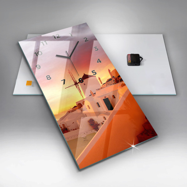 Ceas vertical de perete din sticlă Veche moară de vânt din Santorini