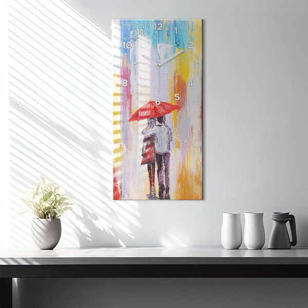 Ceas vertical de perete din sticlă Cuplu în ploaie