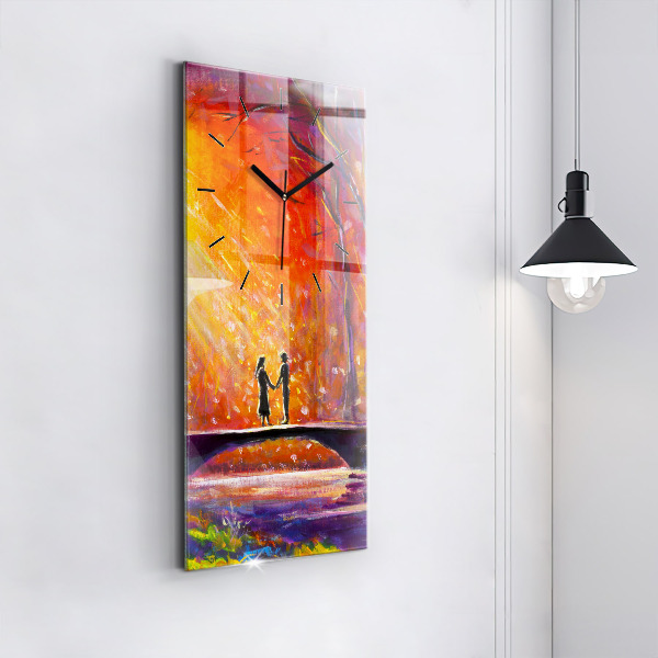 Ceas vertical de perete din sticlă Cuplu în pădure