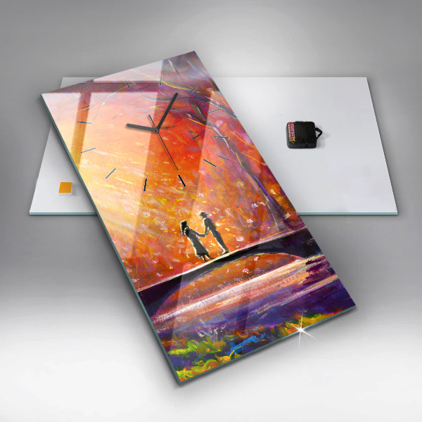 Ceas vertical de perete din sticlă Cuplu în pădure