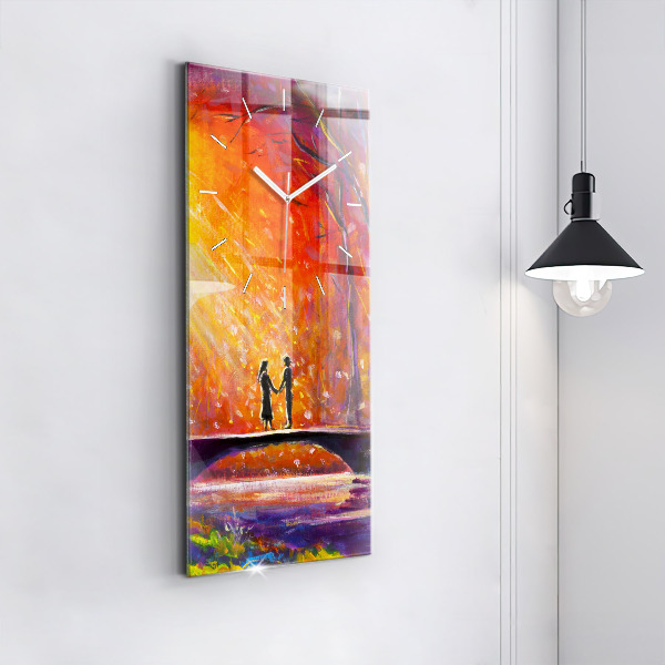 Ceas vertical de perete din sticlă Cuplu în pădure