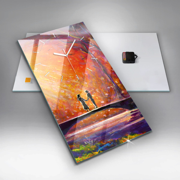 Ceas vertical de perete din sticlă Cuplu în pădure