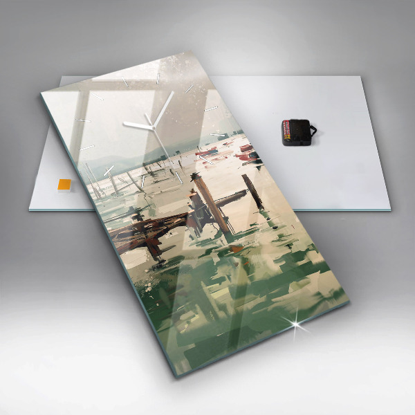 Ceas vertical de perete din sticlă Barci de pescuit in port