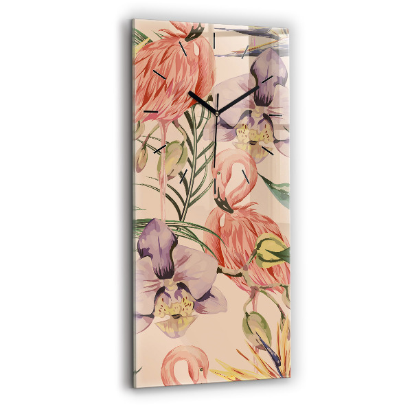 Ceas vertical de perete din sticlă Frunze de palmier tropical