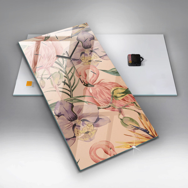 Ceas vertical de perete din sticlă Frunze de palmier tropical