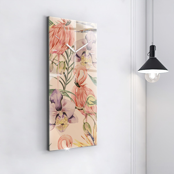 Ceas vertical de perete din sticlă Frunze de palmier tropical