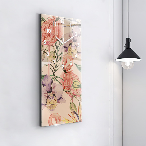 Ceas vertical de perete din sticlă Frunze de palmier tropical