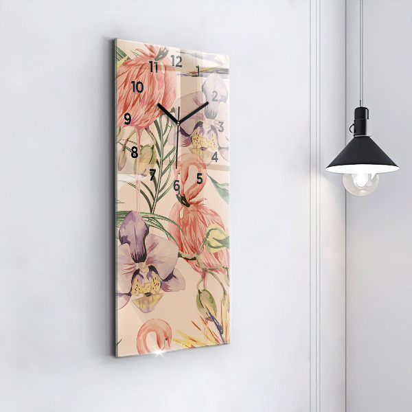 Ceas vertical de perete din sticlă Frunze de palmier tropical