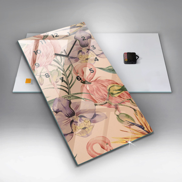 Ceas vertical de perete din sticlă Frunze de palmier tropical