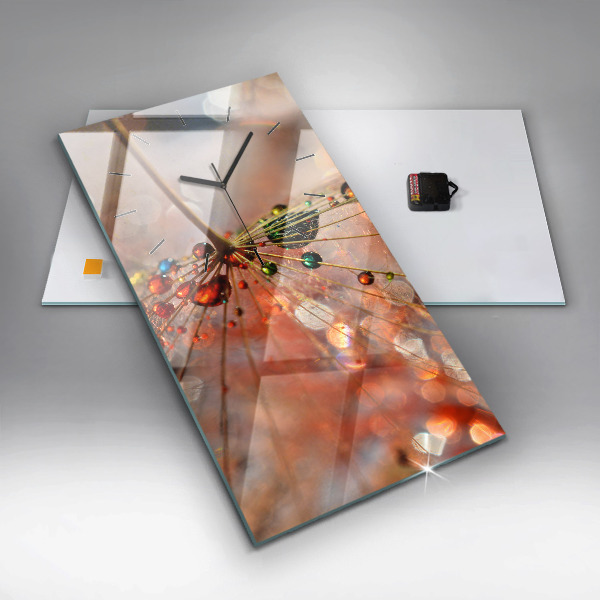 Ceas vertical de perete din sticlă Păpădie cu rouă