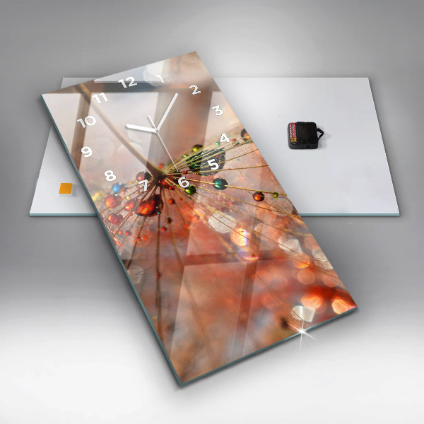 Ceas vertical de perete din sticlă Păpădie cu rouă